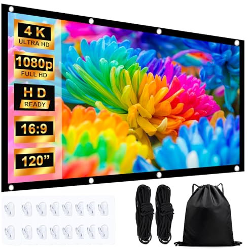 JASFLY Ecran de Projection 120 Pouces, 16: 9 4K HD Ecran Videoprojecteur, Portable Pliable Toile Videoprojecteur pour Cinéma Maison Cinéma Intérieur et Camping Fête
