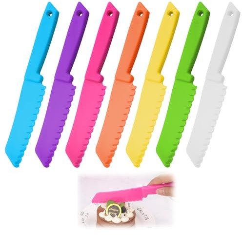 7 Kids Knife Set for Chopping Safe Plastic Knives for Children Fruit Knife | plastic serrated knife,safe plastic cake knives,kitchen scissors and fruit knives set Safe Knives Reusable Nylon Chef Knife