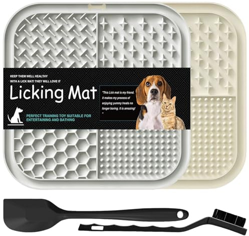 Binnan Leckmatte Hund,Premium Leckmatte Hund mit Saugnapf,2 Stück Slow Feeder Hunde Leckmatte,Super Starke Saugkraft Schleckmatte Hund mit Schaber und Bürste für Katzen und Hundepflege und Training