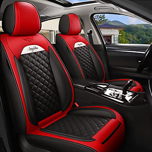 JoyRozTek Autositzbezüge Für Toyota Aygo PU Leder Komplettset Auto-Schonbezüge, Airbag-freundlich, Autositzbezug Set, ZT03-Schwarz & Rot