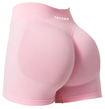 TAYOEA Sport Shorts Damen Scrunch Kurze Sporthose Push Up Kurze Leggings Butt Lifting Gym Short Nahtlose Workout Radlerhose Damen Rosa,XL