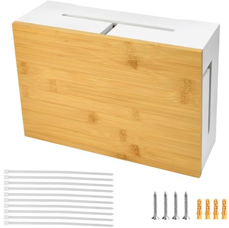 Zuxbolf Kabelmanagement Box Kabelbox aus Holz Organisationsbox Kabel kabelorganizer Box mit magnetischem Bambus-Deckel und Kabelbindern Steckdosenbox Kabelsammler Kabel Organizer für Cable Organizer