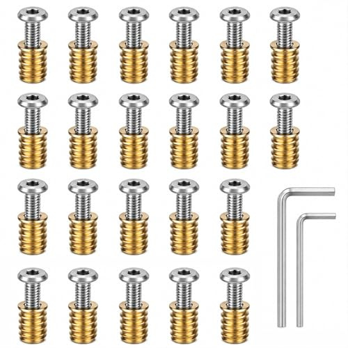 Zynthor M6 Furniture Fixing Connector Set, 20PCS M6 x 16mm Hex Socket Bolts with 20PCS M6 x 10mm Threaded Insert Nuts and 2 Allen Keys for Bed Frames, Chairs, Tables and Cabinets