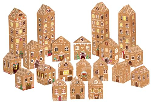 Calendriers de l'Avent vides pour remplir 24 jours de maison en pain d'épices, calendrier l'avent noël vierge, compte à rebours noël pour enfants et adultes