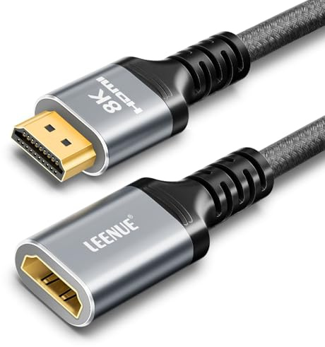 LEENUE 8K HDMI Extension Cable, HDMI Extender Male to Female, 48Gbps, 100cm | HDMI 2.1 Cable Adapter, Supports 8K@60Hz / 4K@120Hz, 3D, UHD, Compatible with Fire TV Stick, HDTV, Monitor, Projector, Laptop