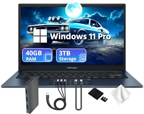 ASUS Vivobook 14 FHD Business Laptop Number Pad, Intel Core 5 120U, Intel Graphics, 40GB RAM, 3TB Storage (2TB PCIe SSD&1TB Docking Station Set), 720p Webcam, HDMI, Win 11 Pro, Quiet Blue