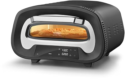 CASO Design PizzaChef 430° Indoor Pizza Oven, High-Temp 430°C Electric Pizza Oven, 8 Auto Programmes, Pizza Maker with Cordierite Stone & Paddle, Adjustable Top/Bottom Heat, 2200W, Black/Silver