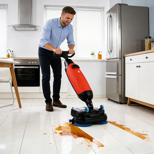 Autolaveuse de sols sans fil 36V, polisseuse de carrelage automatique avec 2 brosses réglables et réservoirs d'eau séparés