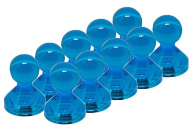 Small Blue Acrylic Push Pin Magnet for Fridge, Whiteboard, Noticeboard, Filing Cabinet - 11mm dia x 17mm tall - Pack of 10