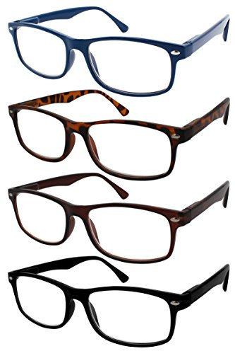 TBOC Lunettes de Lecture - [Pack 4 Unités] Dioptrie +1.00 Monture Bleu Marron Noir et Marron Écaille Femme Homme Unisexe Loupes de Vue de Repos Près Ordinateur Branches Charnières à Ressort
