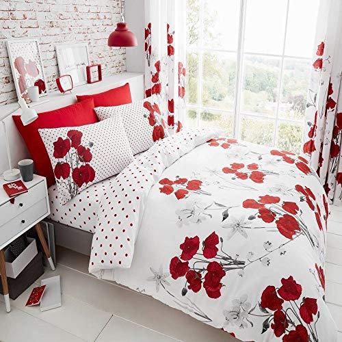 GC GAVENO CAVAILIA Parure de lit avec Housse de Couette botanique - Facile d’Entretien, Respirante, Lavable - pour lit 2 Places - Motif à Fleurs (Rouge)