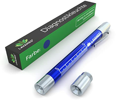 Linterna de diagnóstico | Lámpara LED profesional con escala de medición |luz blanca y amarilla - Lámpara de diagnóstico de aluminio - Bolígrafo linterna - 2 metros a prueba de golpes | Color azul