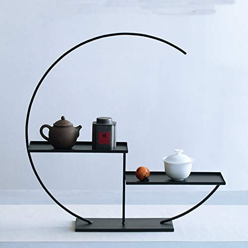 GYAO Plant Stand Iron Tea Shed Japanese Creative Small Bo Ancient Cast Iron Tea Cup Kung Fu Tea Storage Rack Flower Shelf Decoration