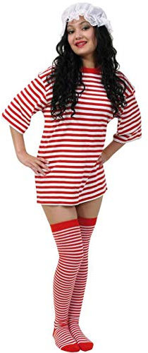 KarnevalsTeufel Kostüm - Set Schlafmütze, 3-TLG. Ringel-Shirt Kurzarm (Baumwolle), Kniestrümpfe und Schlafhaube, rot/weiß, Schlafwandler, Clown | Karneval, Pyjamaparty, Mottoparty (XXL)