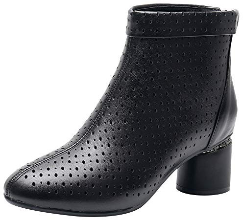 Jamron Donna Elegante Tallone di Blocco Stivaletti Traspirante Incavare Estate Stivali Pumps Nero SN02542 EU39.5