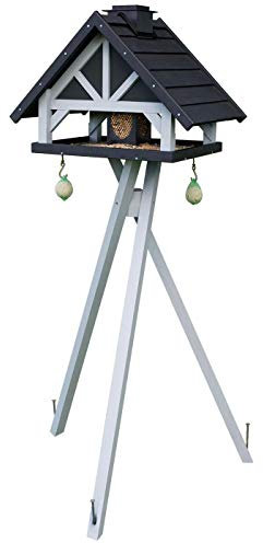 Ryom Vogelhaus Villa mit Futtersilo und 3-Bein Standfuß Holz/Metall, 75 x 64 x 147cm BAUSATZ