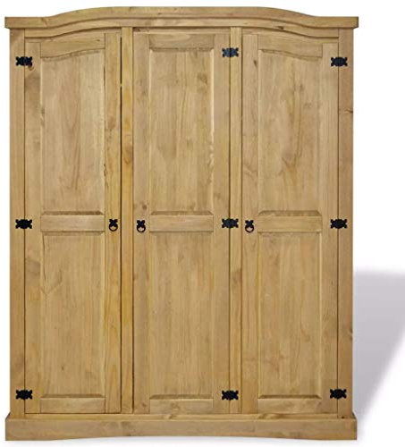 yorten Garderobenschrank Dielenschrank Kleiderschrank mit 3 Türen, im Mexiko-Stil, aus Kiefernholz, 151,6 x 52 x 170 cm (Braun)