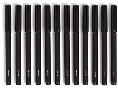 U Brands Midnight Catalina Felt Tip Pens, Set of 12, Soft Touch With Black Metal Details, Medium (0.7 mm) Point, Black Ink