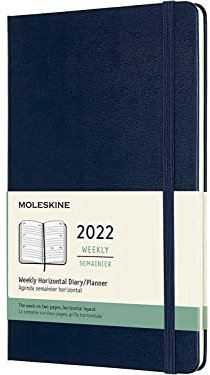 Moleskine Wochenplaner 2022, 12 Monate Wochenkalender, Wochenplaner und Notizbuch, fester Einband, Format Groβ 13 x 21 cm, Farbe Saphir, 144 Seiten