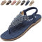 Acfoda Sandales Femme Été Confortable Plats Nu Pieds Cuir Tong de Plage Mode Claquettes Bout Ouvert avec Strass Talla Bleu 38 = FabricantTaille 39