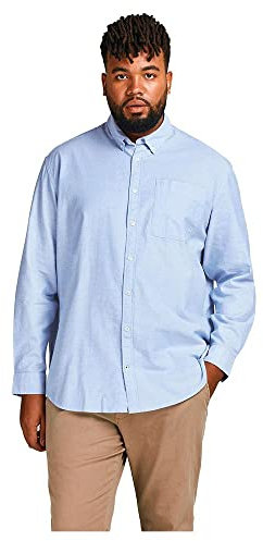 Herren Jack & Jones Einfarbiges Plus Size Hemd | Basic Übergrößen Langarm Shirt | Uni Business JJEOXFORD, Farben:Blau, Größe Hemd:5XL