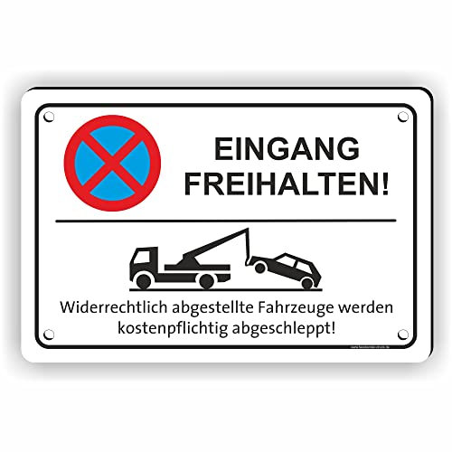 Fassbender-Druck SCHILDER - EINGANG FREIHALTEN - vorgebohrtes Parken verboten Schild - Schild mit Bohrlöchern zum Markieren vom absoluten Parkverbot/Parkverbotsschild (30x20cm Schild)