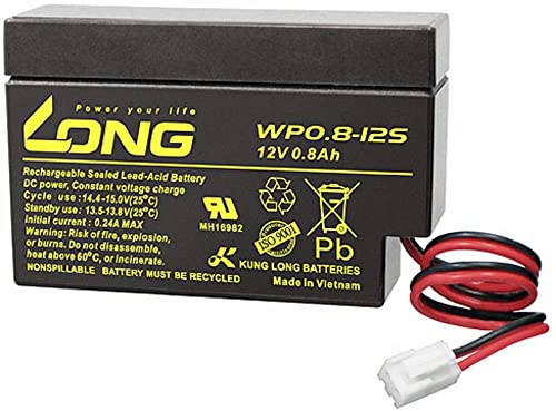 LONG WP0.8-12S WP0.8-12S Bleiakku 12V 0.8Ah Blei-Vlies (AGM) (B x H x T) 96 x 62 x 25mm JST-Stecker Geringe Selbstentladung