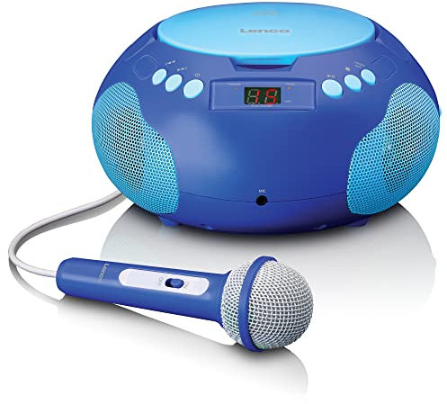 Lenco SCD-620 Kinder CD-Player - CD-Radio - mit Mikrofon - Karaoke Player - Titelspeicher - FM Empfänger - 2 x 1 Watt RMS - AUX-IN - Blau