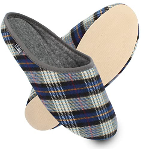 filsko® - Hausschuhe Herren - Hausschuhe Damen - Filzpantoffeln - Perfekt bei kalten Fußböden - Dicke Filzlaufsohle - Federleicht nur 85g - Blau kariert - 38 EU