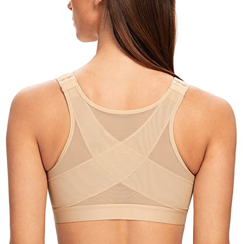 MELENECA Women's Front Fastening Wirefree Post Surgery Plus Size Back Support Posture Bra