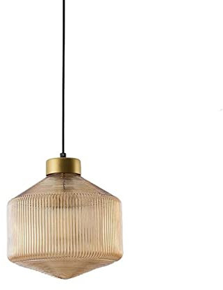 ZTTECH 250mm * 300mm Glas-Pendelleuchte Messingsockel Hängelampe Stripe verzierte Deckenleuchte für Insel (Bernstein)…