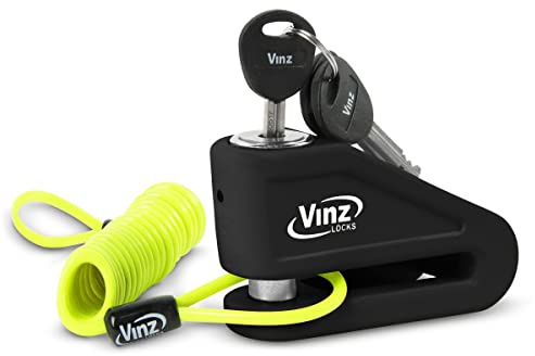 VINZ Baretti Bremsscheibenschloss ART4 | Schloss für Motorrad Roller Moped Scooter für Bremsscheiben mit Errinerungskabel | Scheibenschloss mit 3 Schlüssel | Schwarz