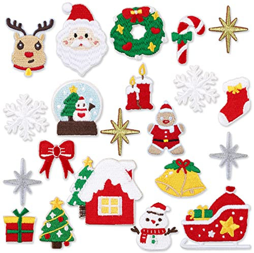 21 Stk Applikationen Selbstklebend für Weihnachten Aufnäher zum Aufnähen und Aufbügeln Weihnachtsmann Schneemann Aufbügel Patches Hirsch Aufbügler Schneeflocke Flicken Santa für Jeanskleidung