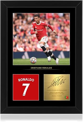 Win FC Cristiano Ronaldo gerahmtes Foto, A4, reproduzierte digitale Signatur, Geschenk für United-Fans