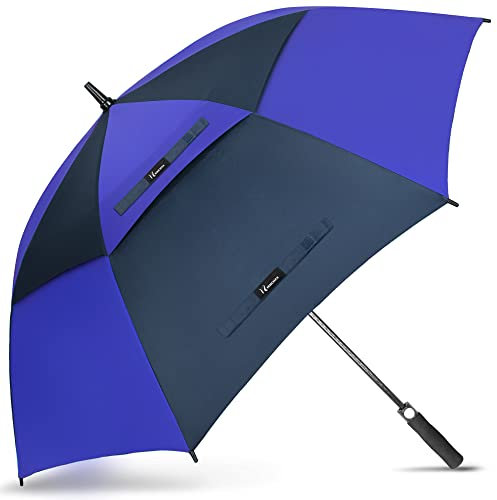 NINEMAX Golf Regenschirm Groß Sturmfest, Großer Regenschirm Sturmfest Stabil, Golfschirm Gross für Herren Damen 2 Personen (Blau/Marineblau)