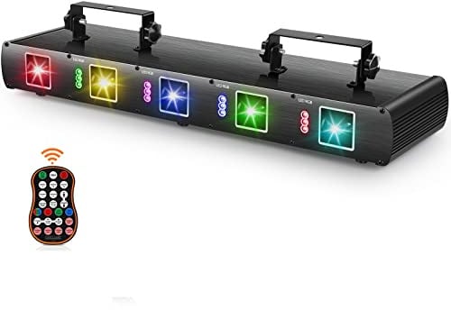 UKing - Luce da palcoscenico DJ Laser Light 5 Fascio Effetto Sound Attivato DJ Party Luci RGBYC LED Proiettore Luci Musicali con telecomando DMX per danza compleanno bar pub illuminazione palcoscenico