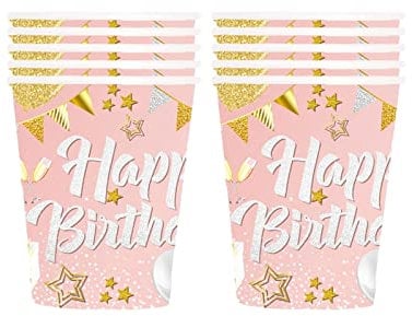 YAAVAAW Rose Gold Happy Cups for Girls, Kids, Men, Women - 10 Pcs Tableware Party Decor for Baby Shower, Her Birthday Party Supplies
