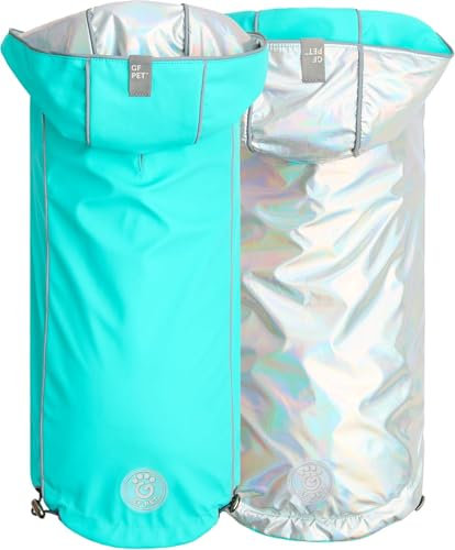 GF Pet Reversible Raincoat - Regenjacke- wasserdichte Hundebekleidung- Größe L Hundemantel Rückenlänge 46cm- Neongelb mit Krawattenfärbung