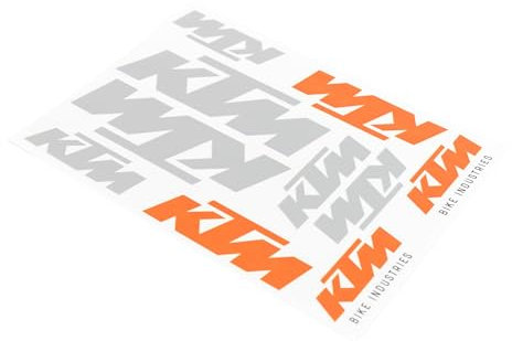 10 Aufkleber mit KTM Bike Industries Logo auf Bogen 17,2 x 24,8cm, Farbe Orange/Silber, Fahrrad, E-Bike