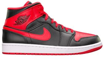 Nike Herren Air Jordan 1 Mid Sneaker, Black Fire Red White, 46 EU