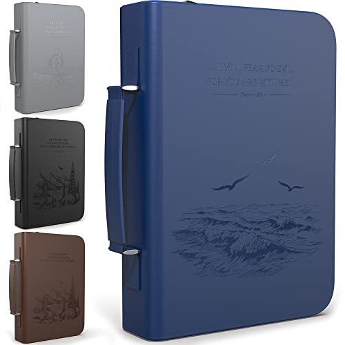 DEHITE Bibelhüllen für Damen und Herren, große Größe, Leder-Bibeltasche, passend für Bücher bis zu 17,8 x 25,7 x 4,8 cm, blaues Kunstleder, Bibel-Tragezubehör, christliches Geschenk