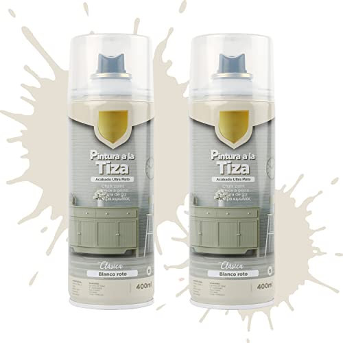 Etrexonline Pintura en Spray Ultra Mate a la Tiza, Chalk Paint Spray, Ideal para Metal,Madera y Cerámica, Acabado de Estilo Vintage - Colores Blanco Roto (400ml, 2 Unidades)