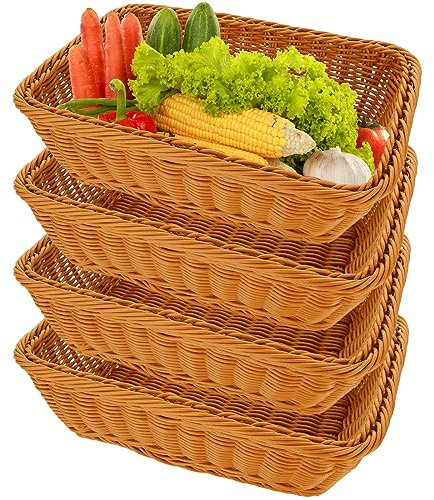 Acrux7 4 Stück 30,5 cm Weidenbrotkorb, kleine Lebensmittelkörbe zum Servieren, Rattan-gewebter Servierkorb, Tisch-Servierkorb für Restaurant, Bäckerei, Obst, Gemüse, Snack (Braun)