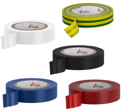Kabel Isolierband, Elektriker Klebeband, 5er Set, farbig, 15 mm x 10 m Rolle PVC