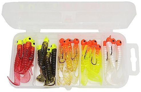 Fishing Soft Lures Set, Fishing Tackle Jig Heads Hooks Bionic Worms Fish Baits for Bass Trout Pikes, 20 Pack