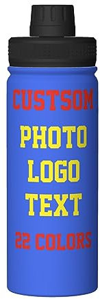 Personalised Water Bottles with Name/Photo for Kids Adults, Custom Stainless Steel Insulated Drink Bottle with Picture Text for Women Mens, Large Capacity Sports Bottle for Hiking Travel, Royal Blue