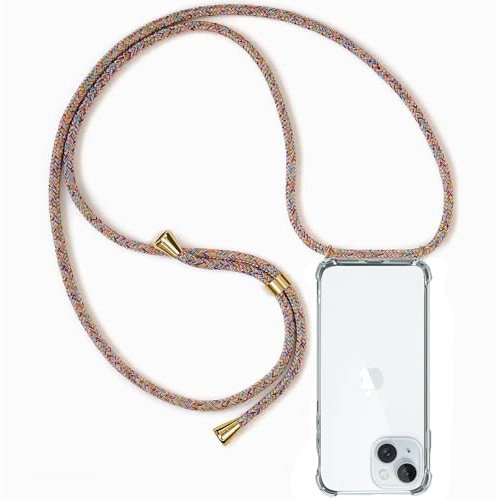 ZYIMOU für iPhone 15 Hülle mit Band, Handyhülle iPhone 15 Handyband Hülle mit Kette Schutzhülle Kordel zum Umhängen Transparent Weich TPU Silikon Bumper, Rainbow