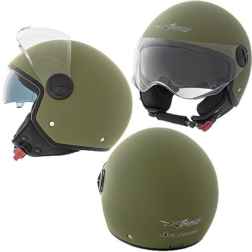 A-Pro Casco Jet Moto Aperto Visiera Parasole ECE 22-06 Scooter Antigraffio Verde Opaco M