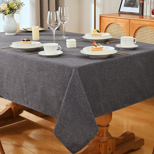 Yrendenge Leinenoptik Tischdecke Wasserabweisend Tischtuch Abwaschbar Tischwäsche, Fleckschutz Leinen Optik Tischdecken, Lotuseffekt Tischdecke, Pflegeleicht Leinendecke Hellgrau, 140x200 cm