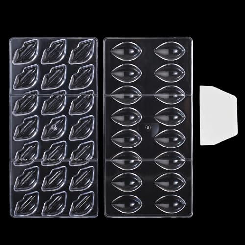 Avtytsda Pack of 2 Chocolate Candy Mold PC Polycarbonate Chocolate Making Mould with Scraper(Water Drop+Lip)